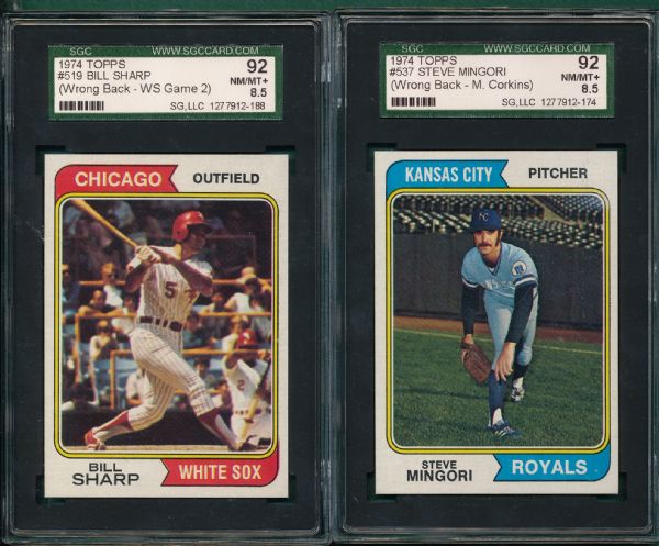 1974 Topps #537 & #519 Lot of (2) SGC 92 *Wrong Back*