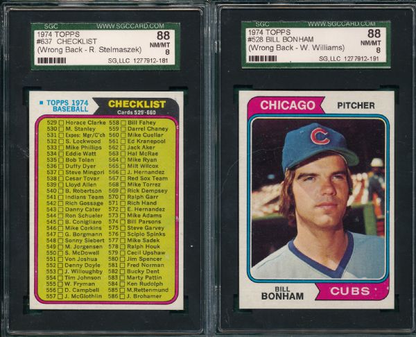 1974 Topps #528 & #637 Lot of (2) SGC 88 *Wrong Back*