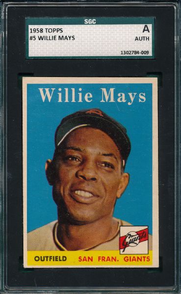 1958 Topps #5 Willie Mays SGC Authentic