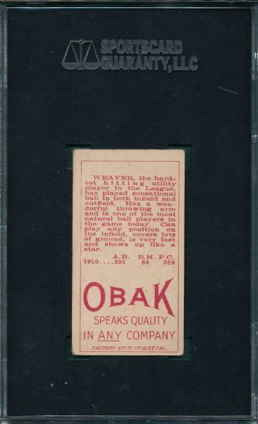 1911 T212-3 Buck Weaver Obak Cigarettes SGC 40 *Presents Better*