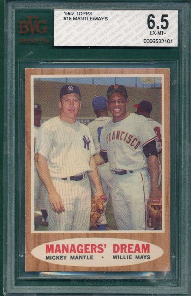 1962 Topps #18 Managers Dream W/Mickey Mantle & Willie Mays BVG 6.5