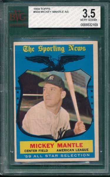 1959 Topps #564 Mickey Mantle, AS BVG 3.5 *High #*