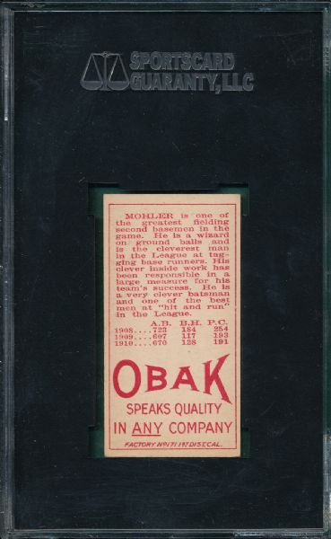 1911 T212-3 Mohler Obak Cigarettes SGC Authentic