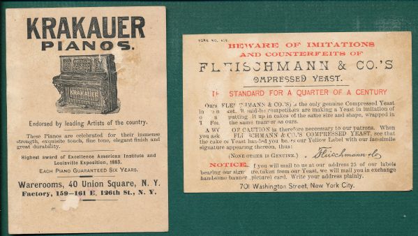 1880s Baseball & Football Trade Cards Our Picnic (2) Card Lot W/ Krakauer Pianos
