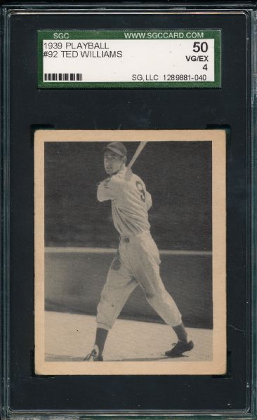 1939 Play Ball #92 Ted Williams SGC 50 *Rookie*