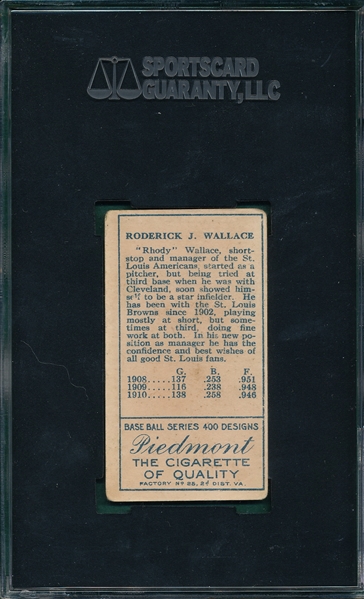 1911 T205 Wallace W/ Cap, Piedmont Cigarettes SGC 50
