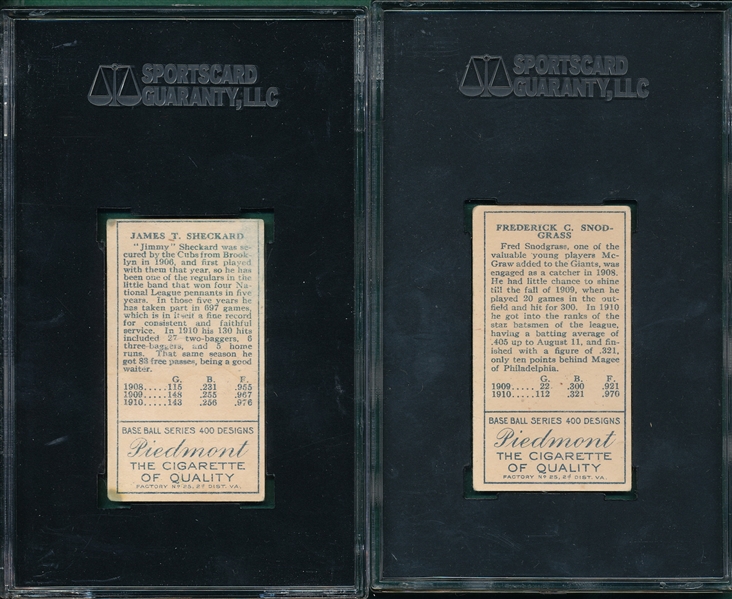 1911 T205 Sheckard & Snodgrass, Piedmont Cigarettes (2) Card Lot SGC 30