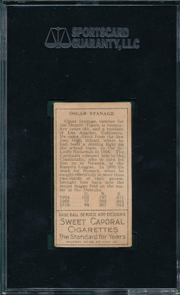 1911 T205 Stanage Piedmont Cigarettes SGC 30
