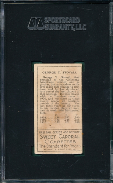 1911 T205 Stovall Sweet Caporal Cigarettes SGC 40 