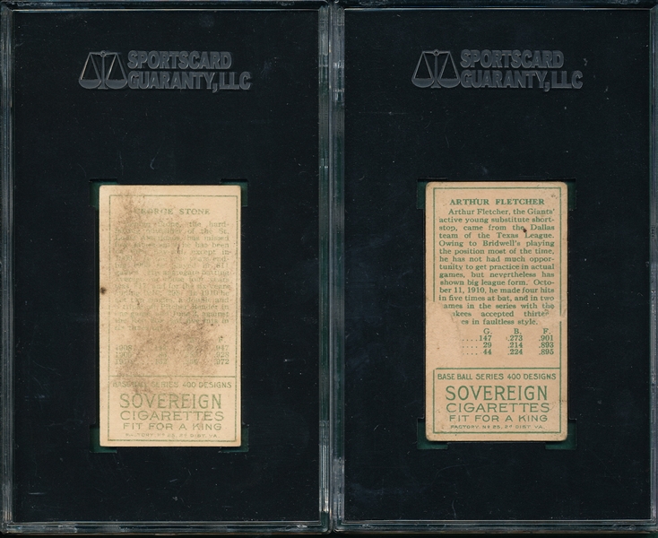 1911 T205 Fletcher & Stone (2) Card Lot, Sovereign Cigarettes SGC 