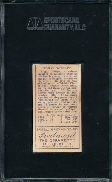 1911 T205 Willett Piedmont Cigarettes SGC 40