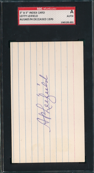 Autographed 3X5 Card, Lefty Leifield, Signed SGC Authentic *T206 Player*