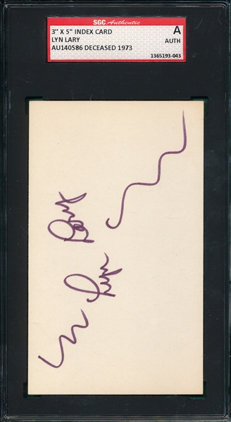 Autographed 3X5 Card, Lyn Lary, Signed SGC Authentic 