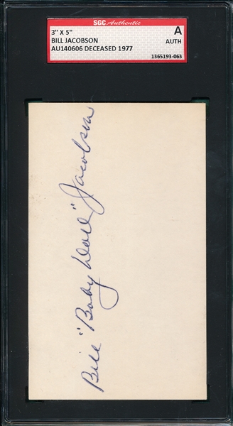 Autographed 3X5 Card, Bill Jacobson, Signed SGC Authentic 