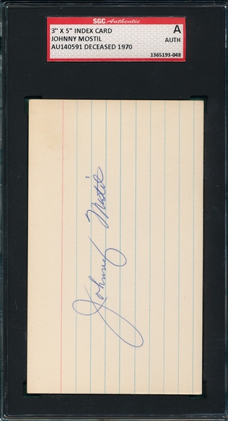 Autographed 3X5 Card, Johnny Mostil, Signed SGC Authentic 