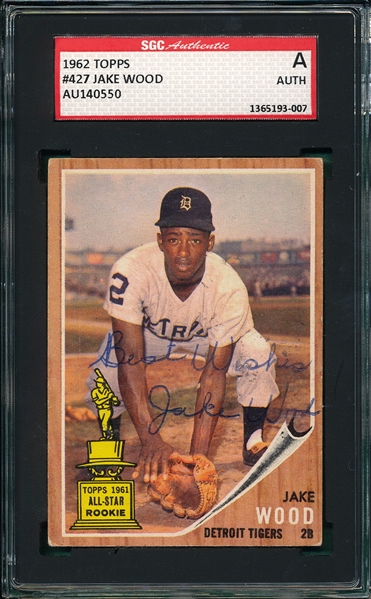 1962 Topps Autographed Jake Wood, Signed SGC Authentic 
