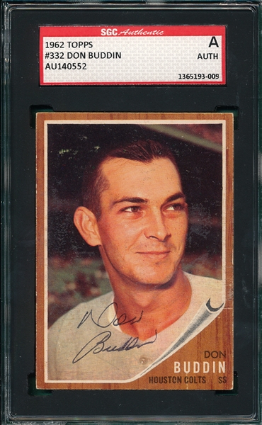 1962 Topps Autographed Don Buddin, Signed SGC Authentic 