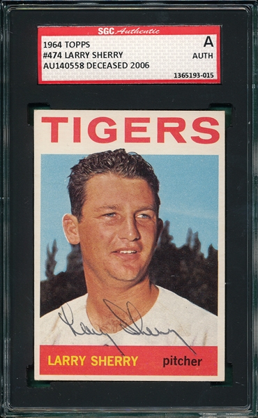 1964 Topps Autographed Larry Sherry, Signed SGC Authentic 