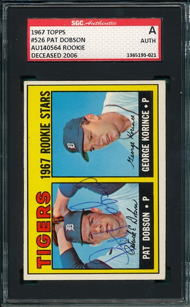 1967 Topps Autographed Pat Dobson, Signed SGC Authentic 