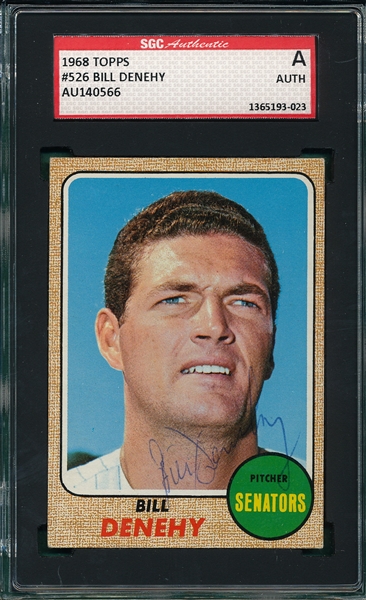 1968 Topps Autographed Bill Denehy, Signed SGC Authentic 