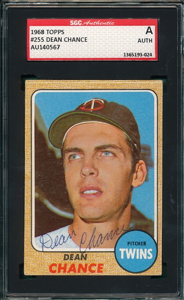 1968 Topps Autographed Dean Chance, Signed SGC Authentic 