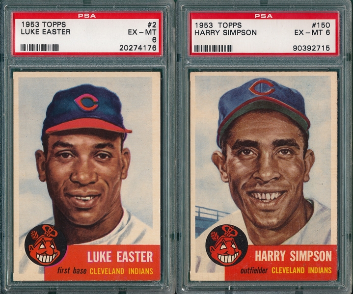 1953 Topps #150 Simpson and #2 Easter, Indians (2) Card Lot PSA 6