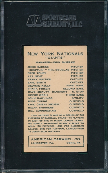 1922 E120 Bill Cunningham American Caramel Co SGC 60
