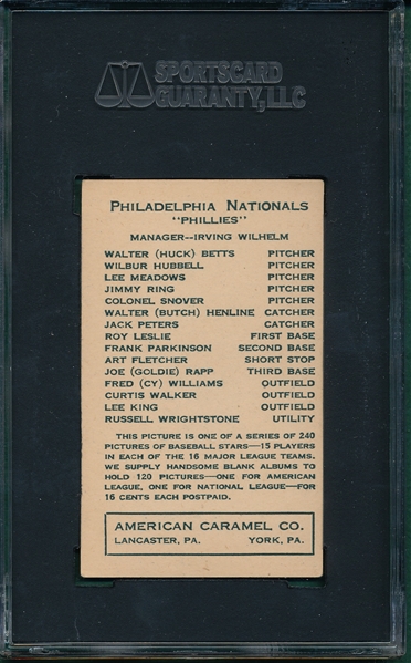1922 E120 Wilbur Hubbell American Caramel Co SGC 60