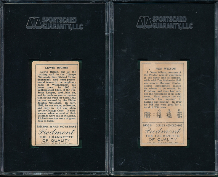 1911 T205 Richie & Wilson Piedmont Cigarettes (2) Card Lot SGC 20
