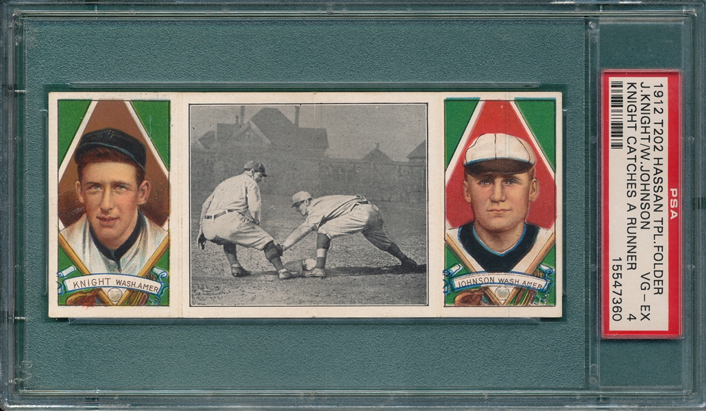 1912 T202 Knight Catches a Runner, Walter Johnson/Knight, Hassan Cigarettes PSA 4