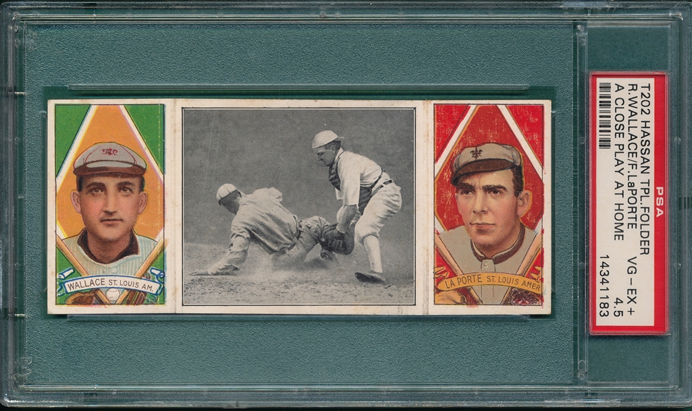 1912 T202 A Close Play at Home Plate, Wallace/LaPorte, Hassan Cigarettes PSA 4.5