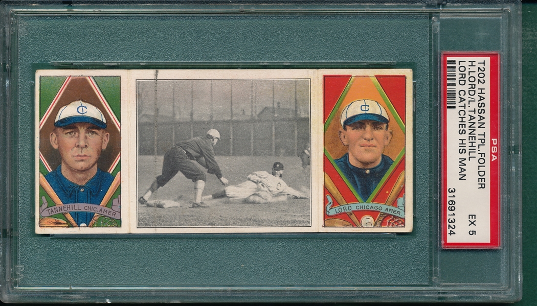 1912 T202 Lord Catches His Man (Joe Jackson), Tannehill/Lord, Hassan Cigarettes PSA 5