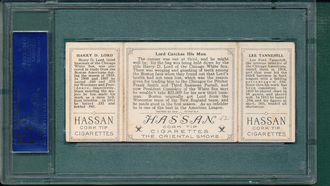1912 T202 Lord Catches His Man (Joe Jackson), Tannehill/Lord, Hassan Cigarettes PSA 5
