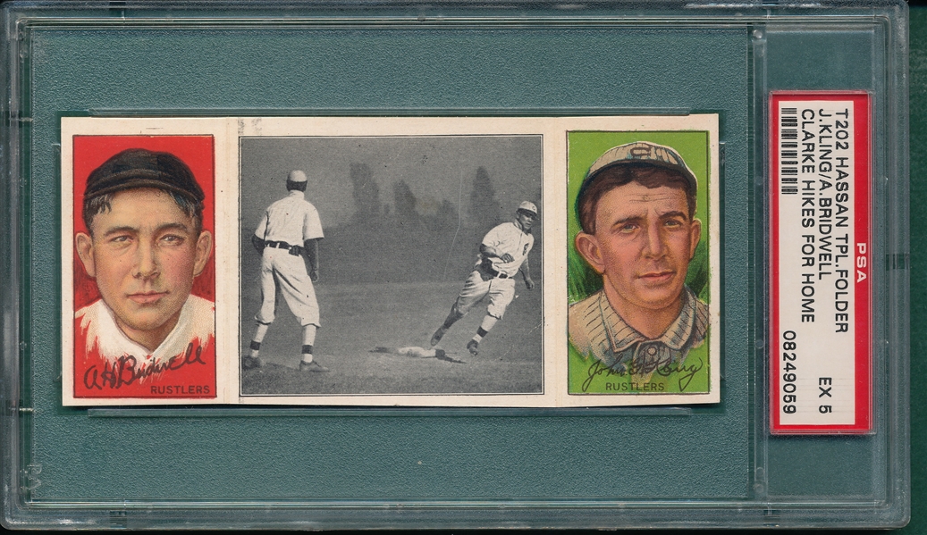 1912 T202 Clarke Hikes For Home, Bridwell/Kling, Hassan Cigarettes PSA 5