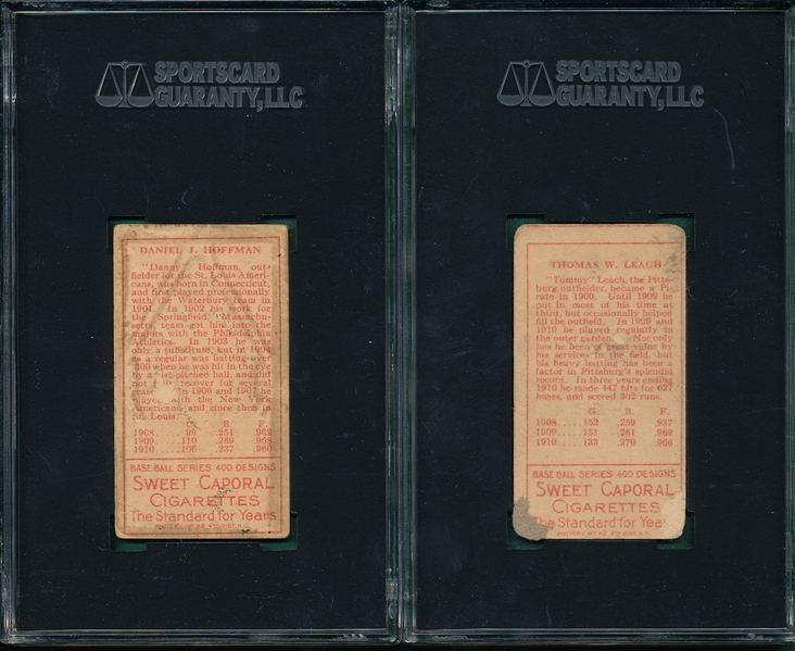1911 T205 Leach & Hoffman (2) Card Lot, Sweet Caporal Cigarettes SGC 20  *Green Border* *Wet Sheet Transfer*