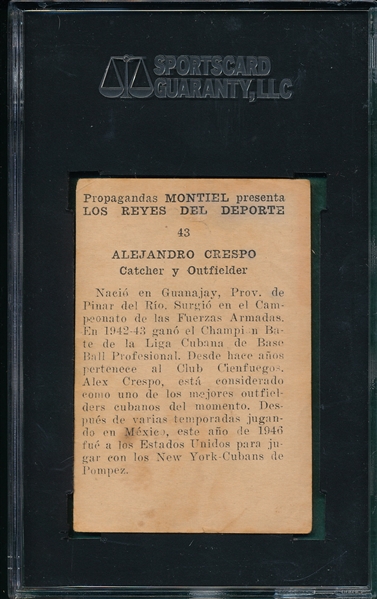 1946-47 Propaganda Montiel #43 Alejandro Crespo SGC 20
