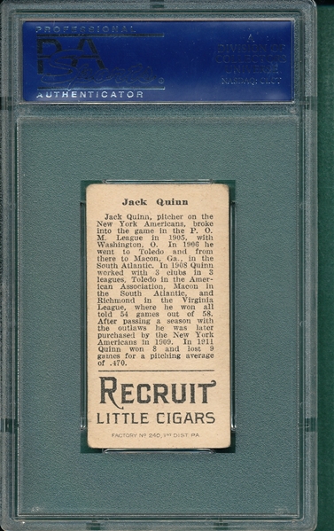 1912 T207 Quinn Recruit Little Cigars PSA 4