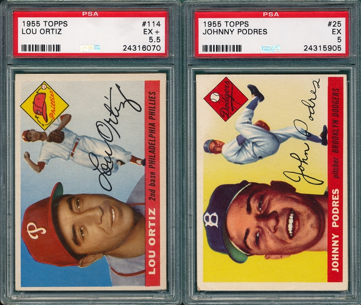 1955 Topps (3) Card Lot W/ Podres PSA & SGC