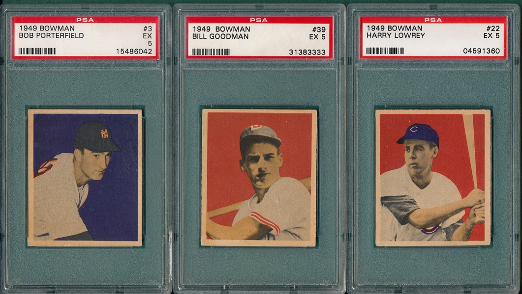 1949 Bowman (9) Card Lot W/Porterfield PSA 5