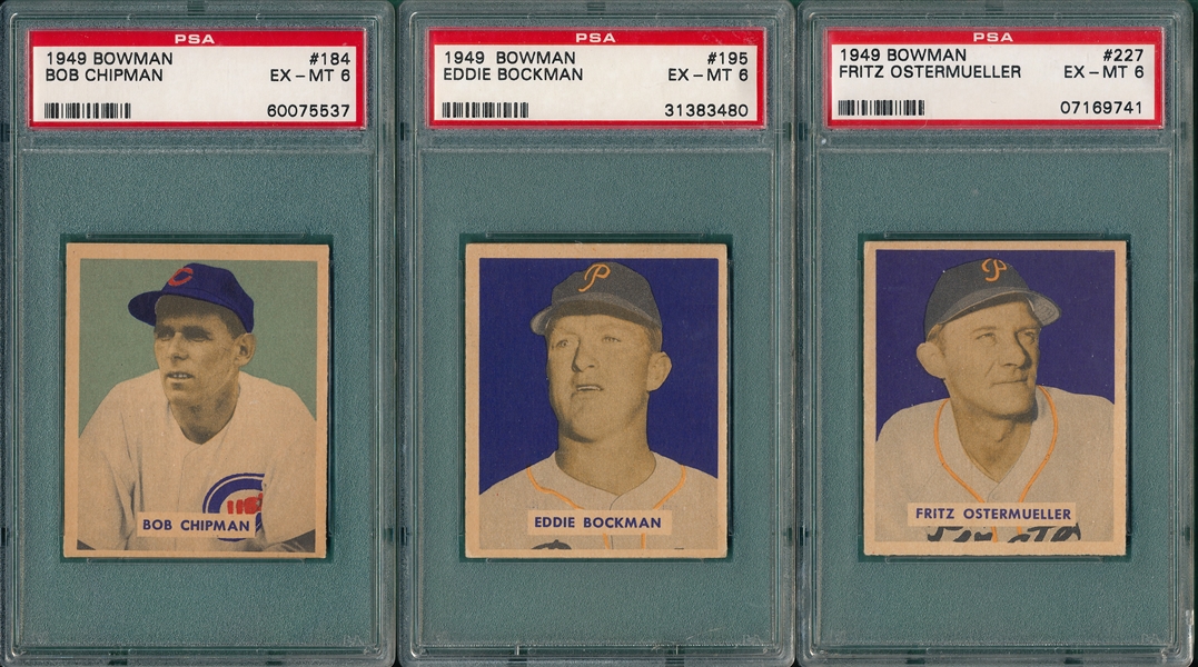 1949 Bowman #184, #195 & #227, (3) Card Lot PSA 6  *High #*