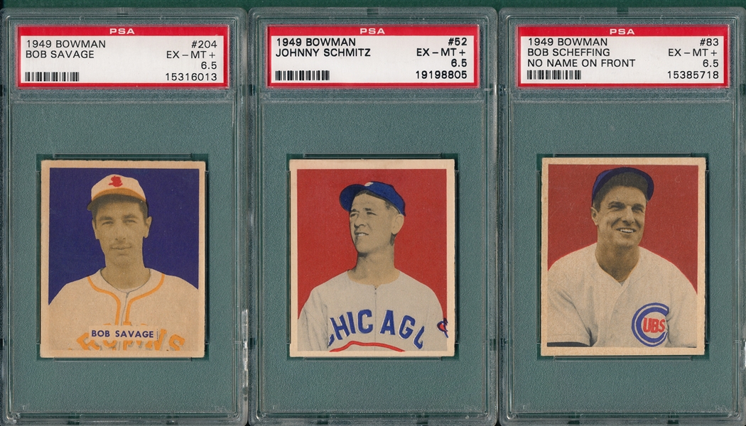 1949 Bowman #204, #52 & #83, (3) Card Lot PSA 6.5  *High #*