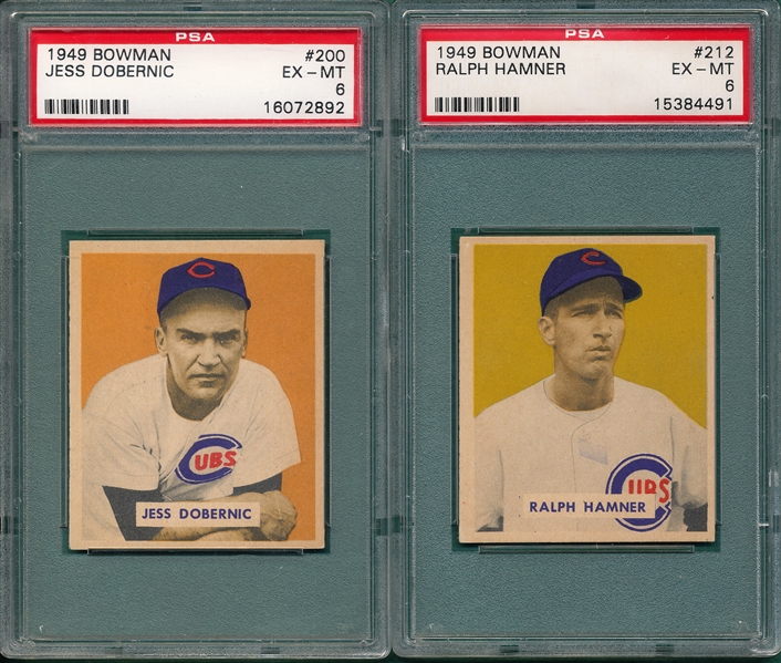 1949 Bowman #200 Dobernic & #212 Hamner, (2) Card Lot PSA 6 *Hi #*