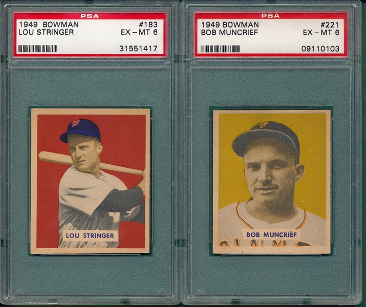 1949 Bowman #183 Stringer & #221 Muncrief, (2) Card Lot PSA 6 *Hi #*