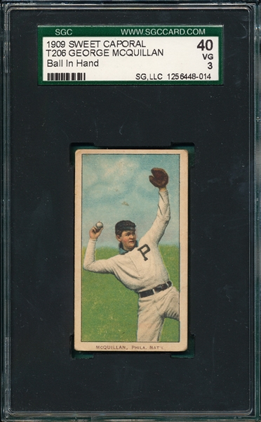1909-1911 T206 McQuillan, Ball in Hand, Sweet Caporal Cigarettes SGC 40