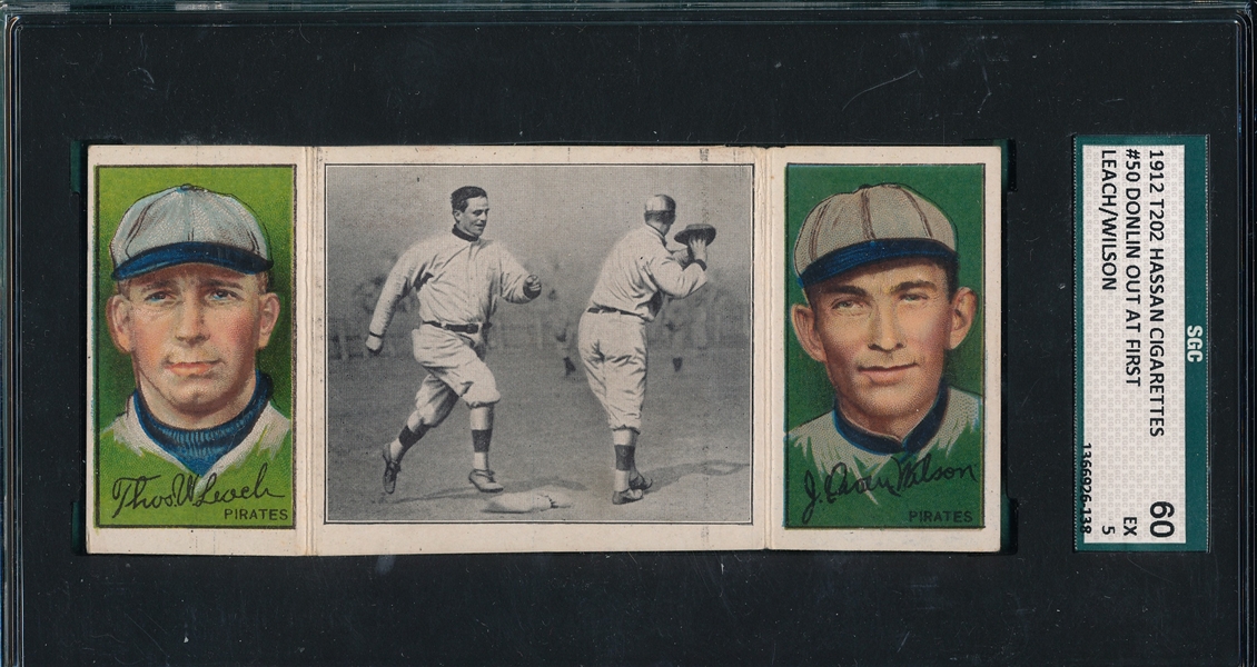 1912 T202 Donlin Out at First, Leach/Wilson SGC 60 & Tom Jones at Bat McLean/Fromme SGC (2) Card Lot, Hassan Cigarettes 