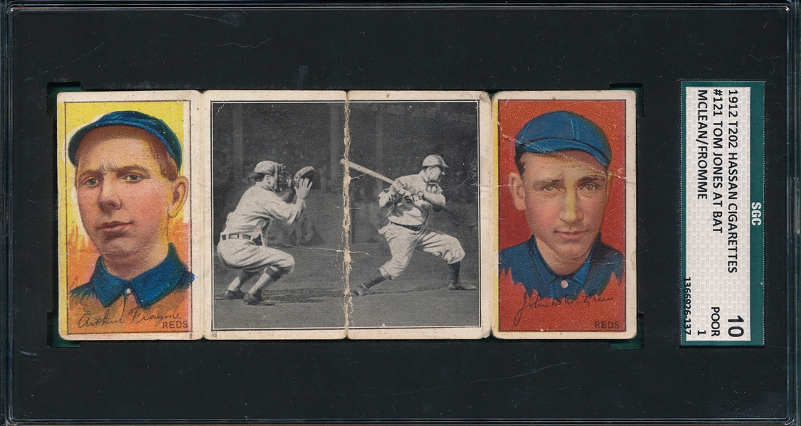 1912 T202 Donlin Out at First, Leach/Wilson SGC 60 & Tom Jones at Bat McLean/Fromme SGC (2) Card Lot, Hassan Cigarettes 