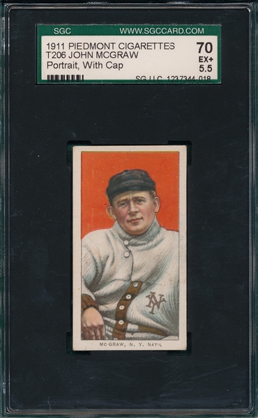 1909-1911 T206 McGraw, Portrait W/ Cap, Piedmont Cigarettes SGC 70