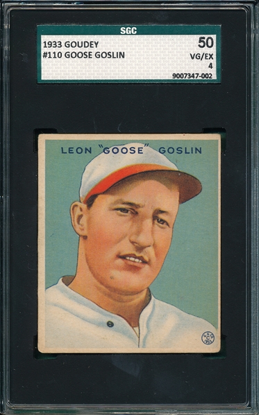 1933 Goudey #110 Goose Goslin SGC 50