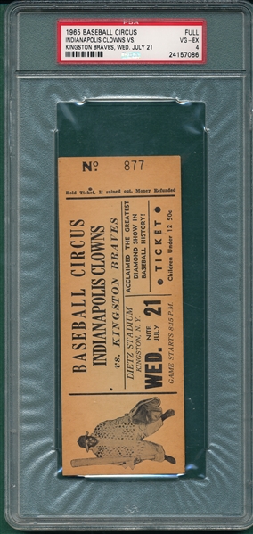 1965 Indianapolis Clowns Baseball Ticket PSA 4