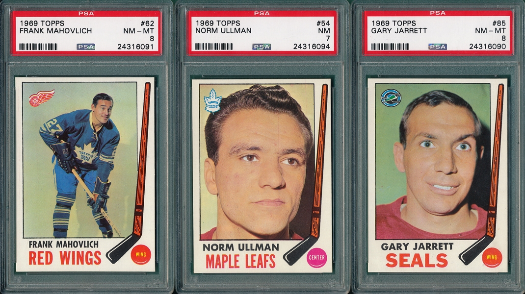 1969-70 Topps HCKY (3) Card Lot W/ Frank Mahovlich PSA 8